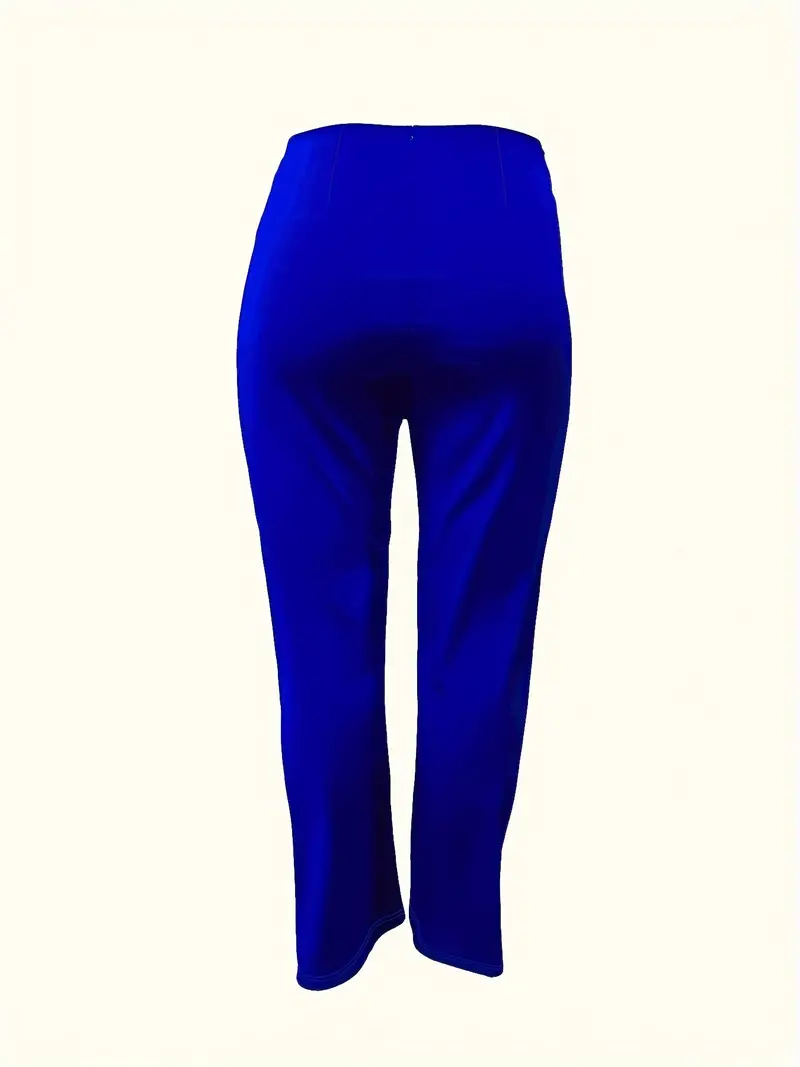 plus size elegant pants womens plus solid button decor high rise wide leg trousers details 2