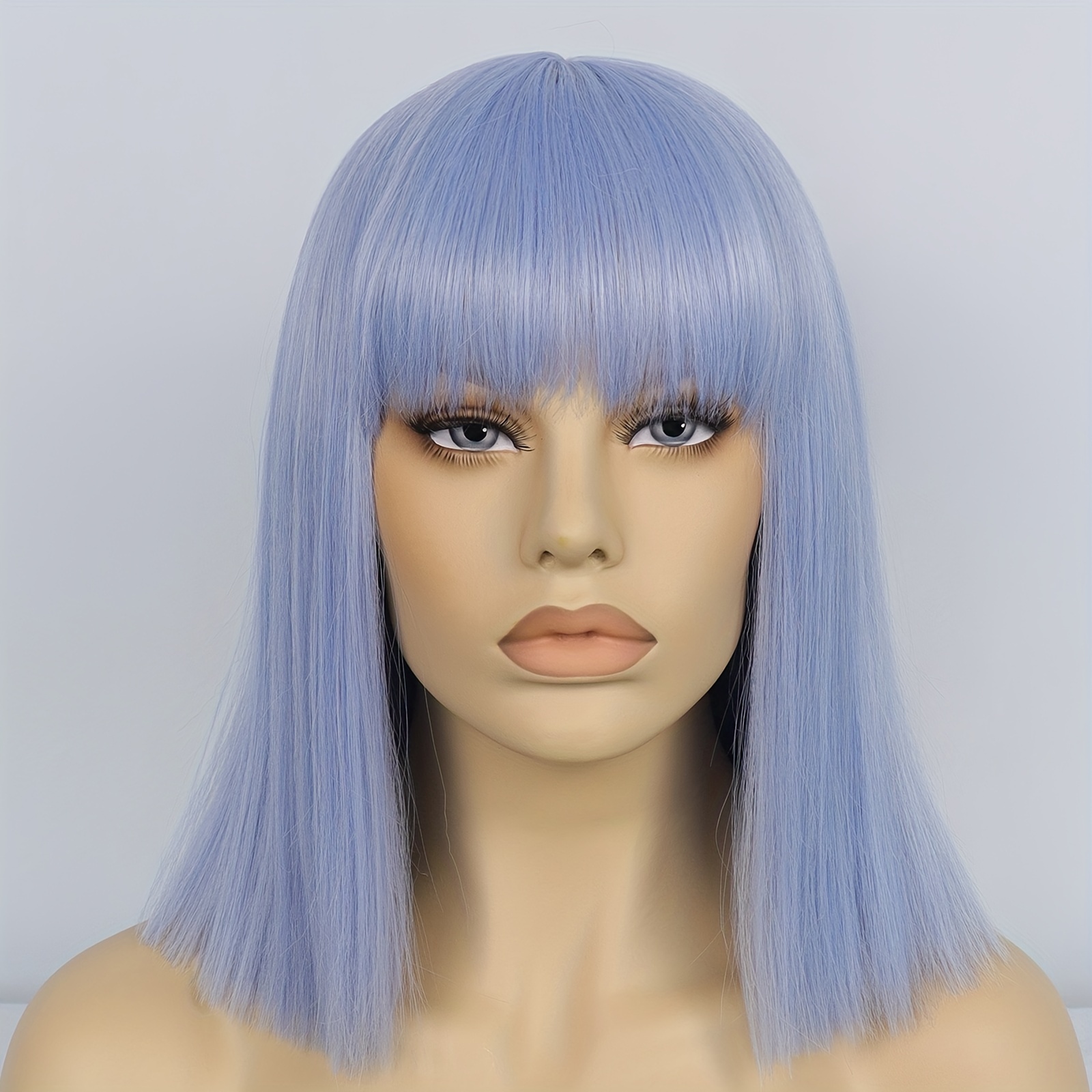 Shoulder Length Straight Bob Wigs with Bangs + Wig Cap