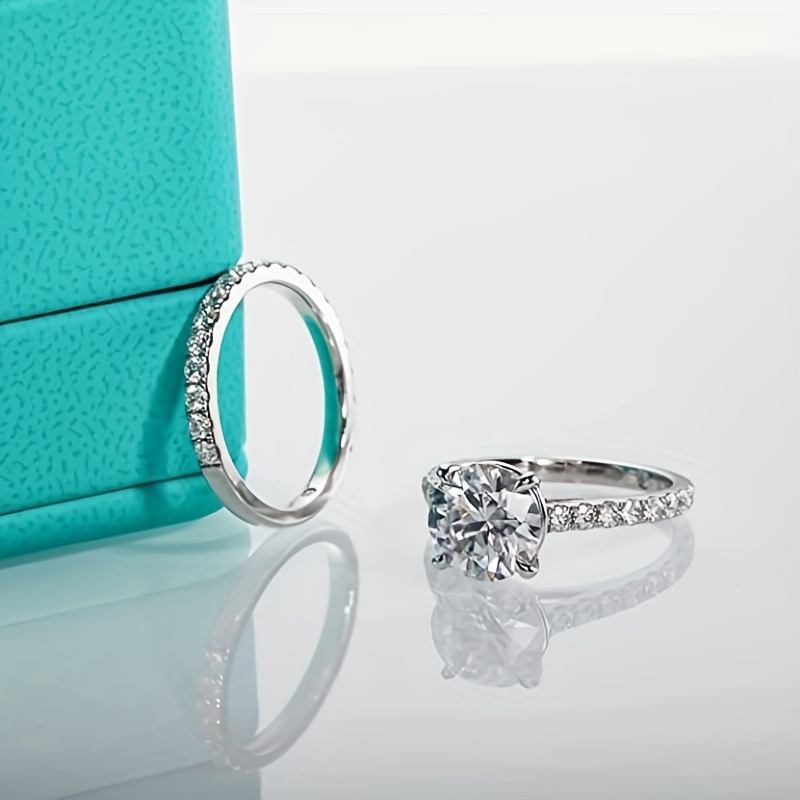 S925 Round Cut Moissanite Ring Set for Wedding