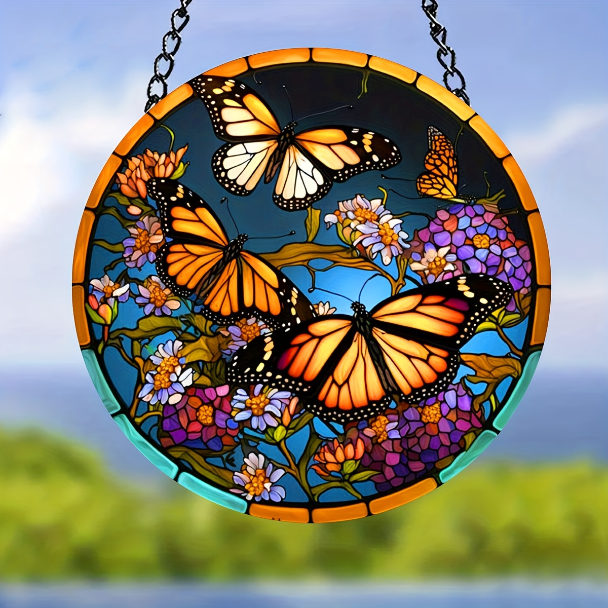 Round Acrylic Multicolor Butterfly Wreath Sign Window - Temu