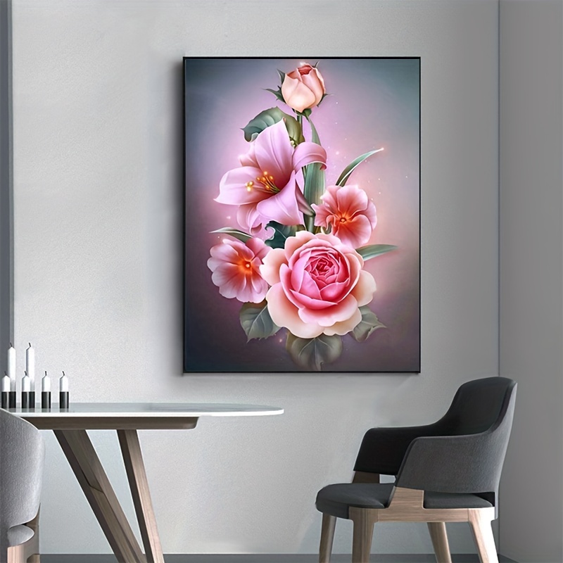 1pc 5d Diy Artificial Full Round Diamonds Painting Set For Adults Beginners  Frameless Flowers Pattern Diamonds Art For Home Wall Decoration And Gift