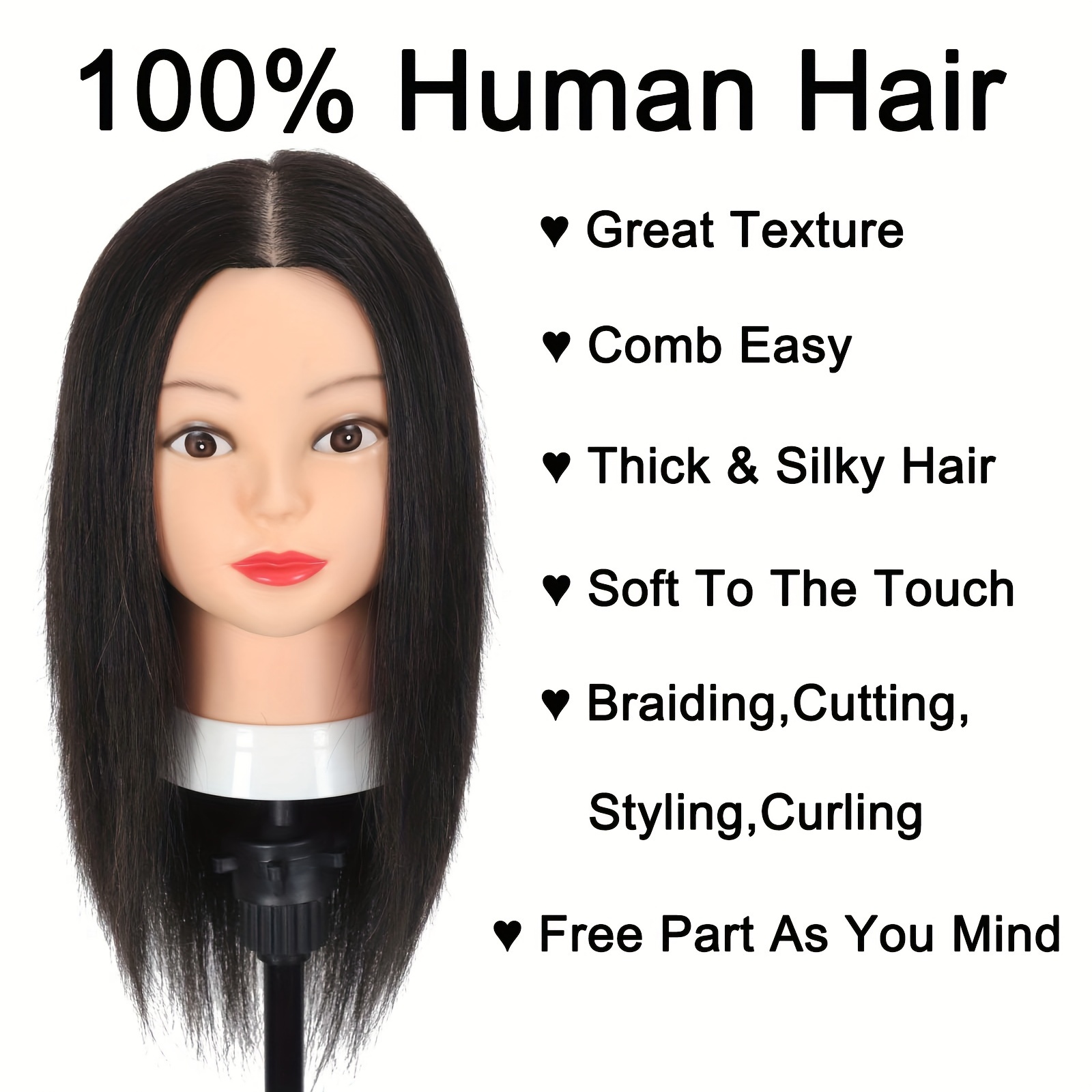 100% Human Hair Mannequin Head Hairdresser Manikin Cosmetology