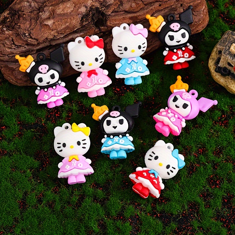 Sanrio 6pcs Kitty Cat Colome Pendants DIY Cartoon Anime Stereo PVC with Hole Charms for DIY Keychain Handmade Jewelry Accessories Creative Gift,Temu