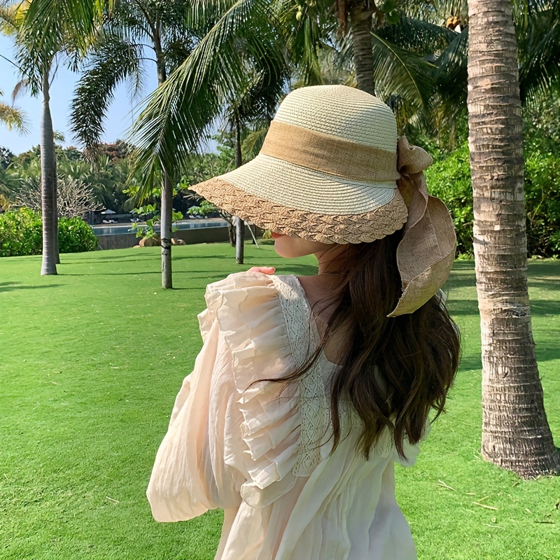 Decoración De Arco Elegante Sombrero De Paja, Gran Ala Protección UV Playa  Verano Versátil Sombrero De Sol, Gorras Y Sombreros De Mujer