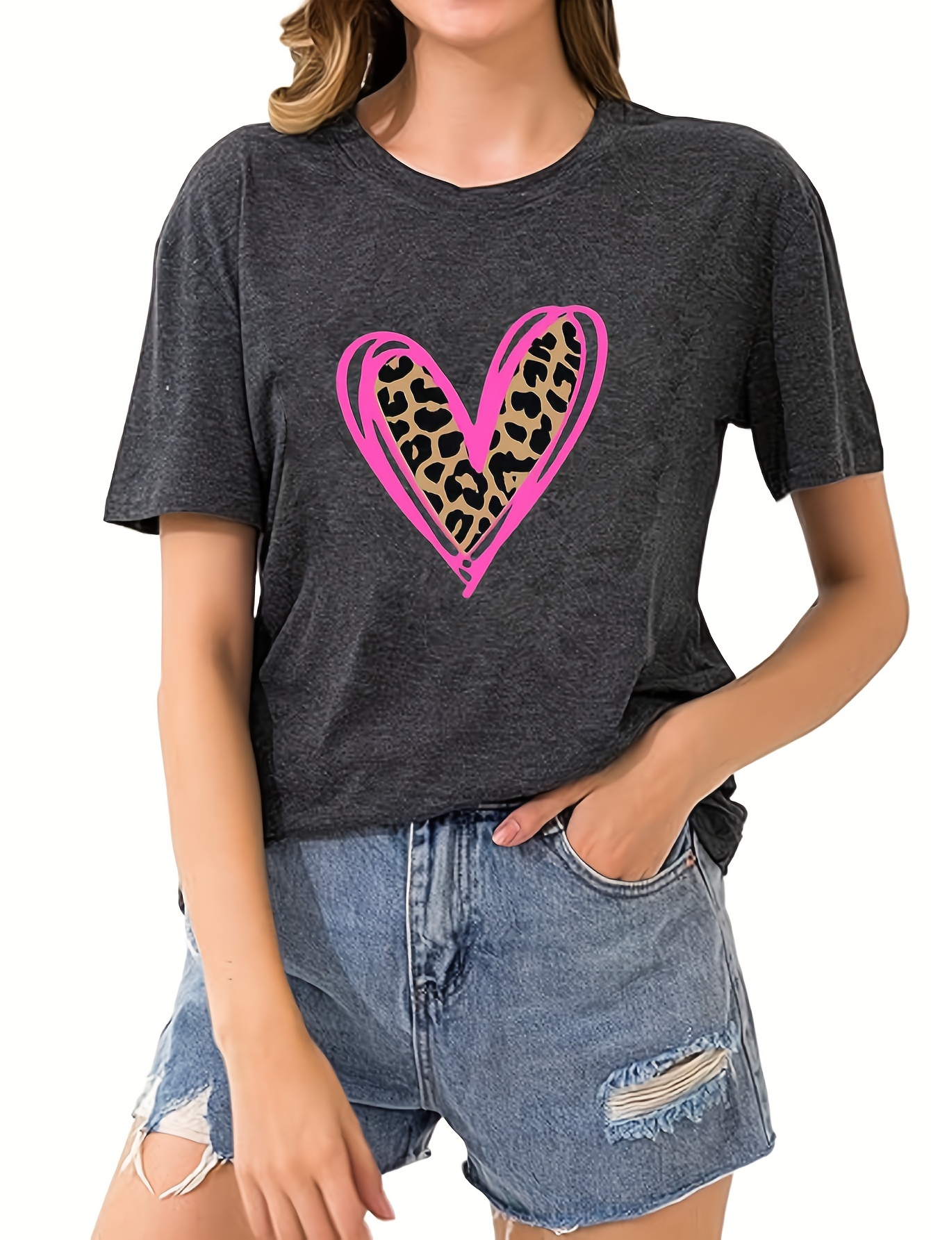 STYLEWORD Women's Leopard Print T Shirts Short Sleeve Color Block