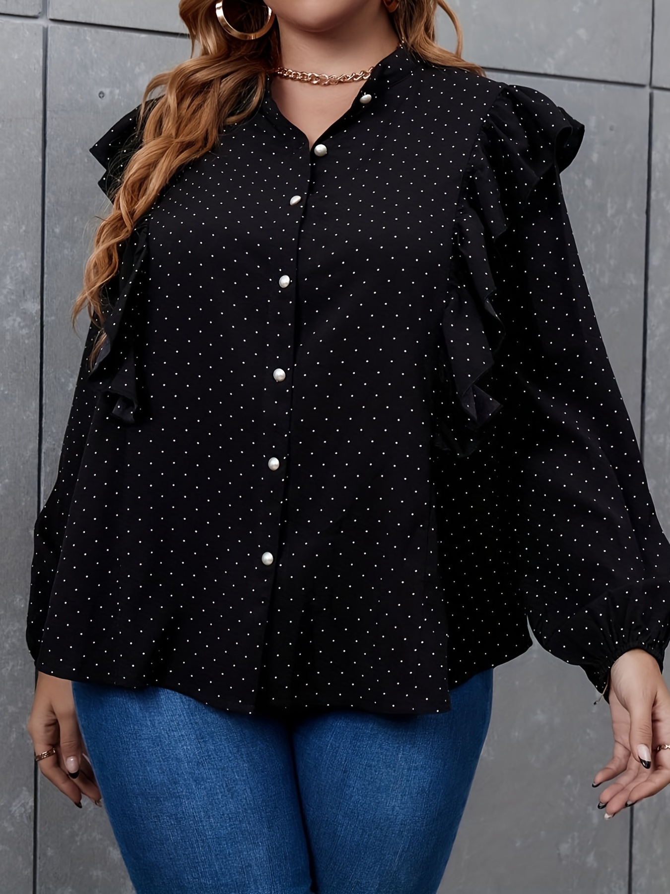 Blusa elegante Plus Size camisa de manga longa com estampa - Temu Portugal