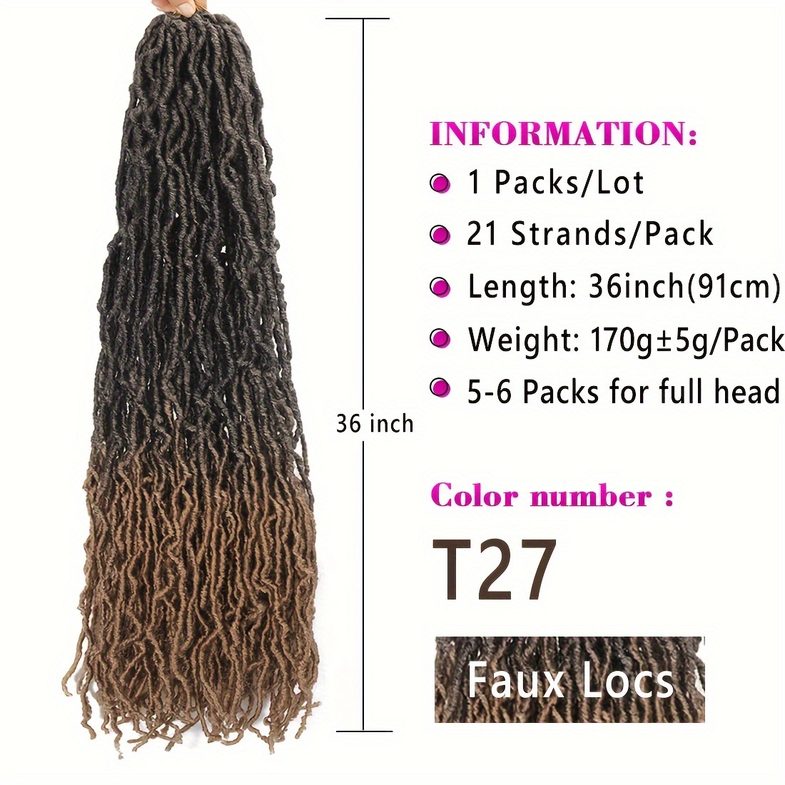 5 Packs New Locs Crochet Hair 36inch Straight Goddess Locs Crochet