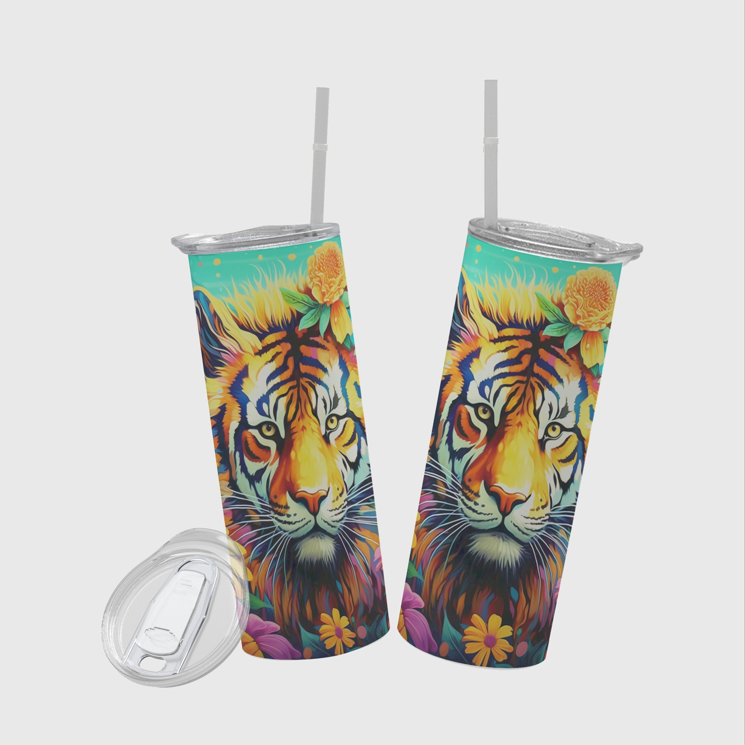 2022 Starbucks Tiger Gradient Glass Straw Cup Stopper Water Cup Tumbler Mugs  Hot