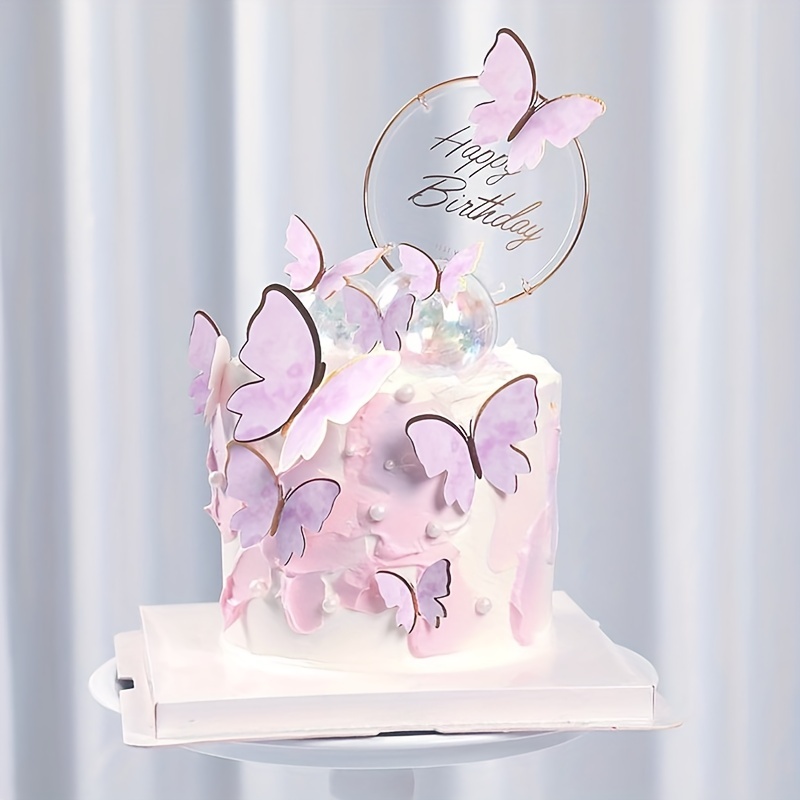 Golden Butterfly Cake Decorations Happy Birthday Acrylic - Temu