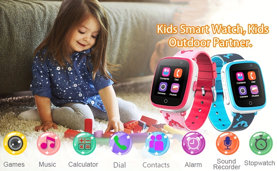 Relojes inteligentes para niños de 3 a 12 años de edad con 24 juegos de  doble cámara de 1.54 pulgadas, pantalla táctil, reproductor de video  musical