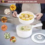 bear electric hot pot with steamer 1 6l rapid noodles cooker and multifunctional portable ramen cooker non stick mini hot pot for steak egg oatmeal and soup with adjustable power perfect for quick and easy meals details 1
