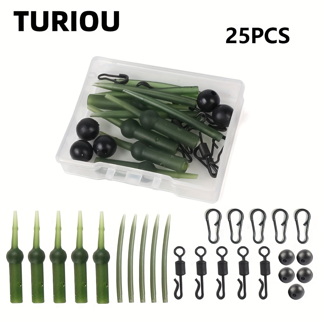 25pcs/box Carp Fishing Group Accessories Set, Including Fishing Tube  Sleeves, Swivel Rings And Snap Pins, Stopper Beads, Fishing Gear Set
