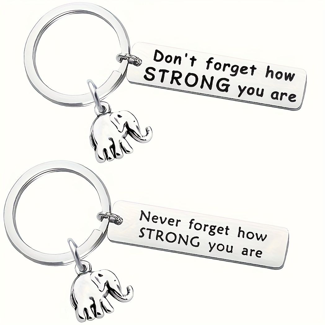 Temu Inspirational Stainless Steel Keychain, Don't Forget How Strong You Are Elephant Pendant Key Ring, Car Key Bag Pendant Accessory,Stainless Steel