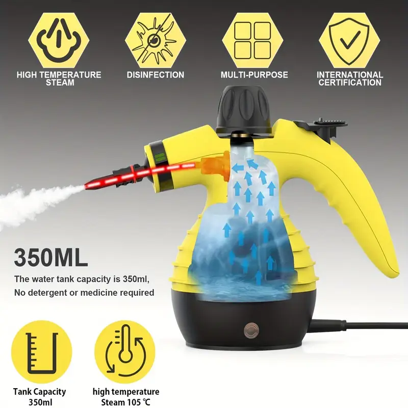 1 purpose steam cleaner handheld pressurized with 9 piece accessories stain removal curtains car seats floor window cleaning yellow uk details 0
