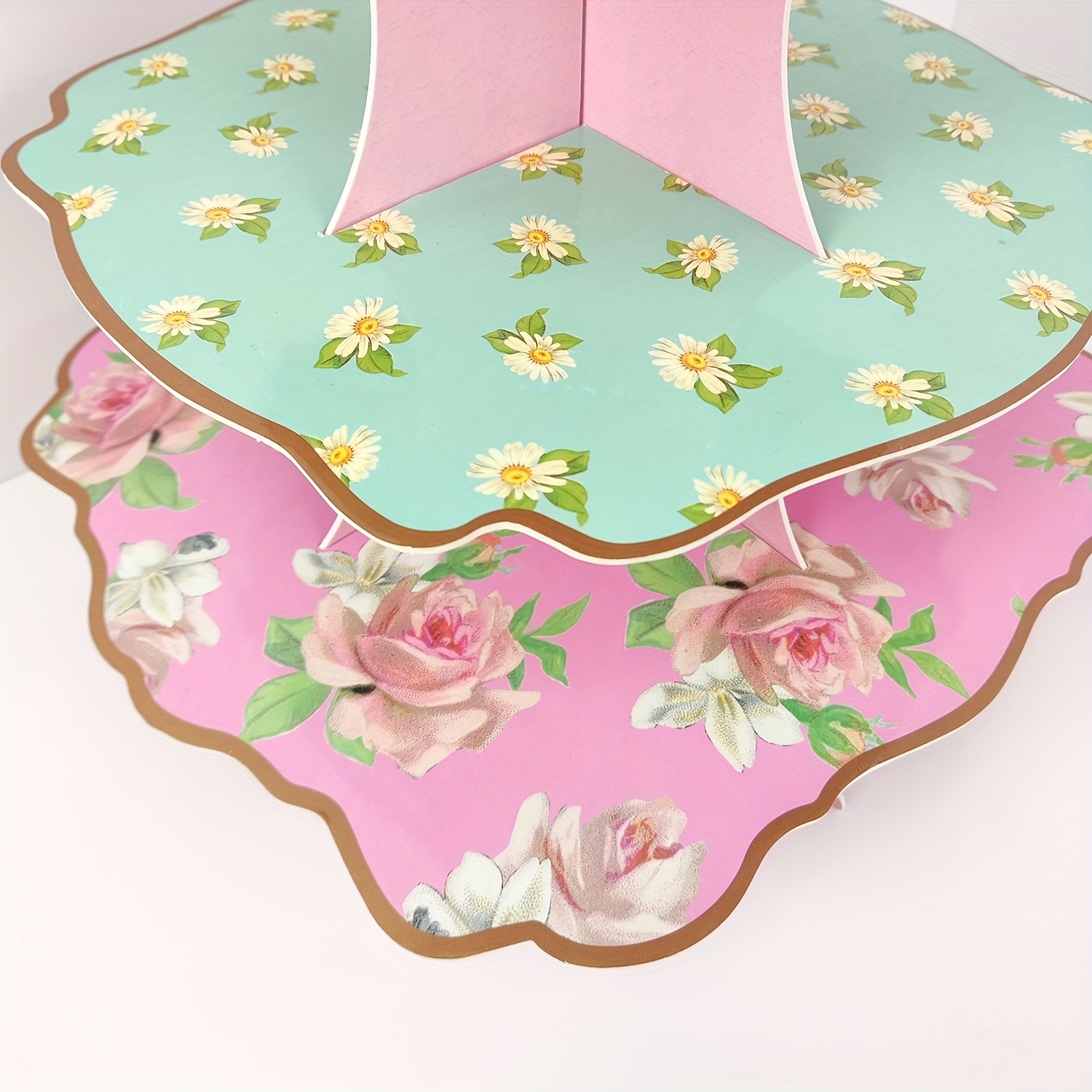 Paper Birthday Cake Stand Double Sided Different Patterns Three-layer