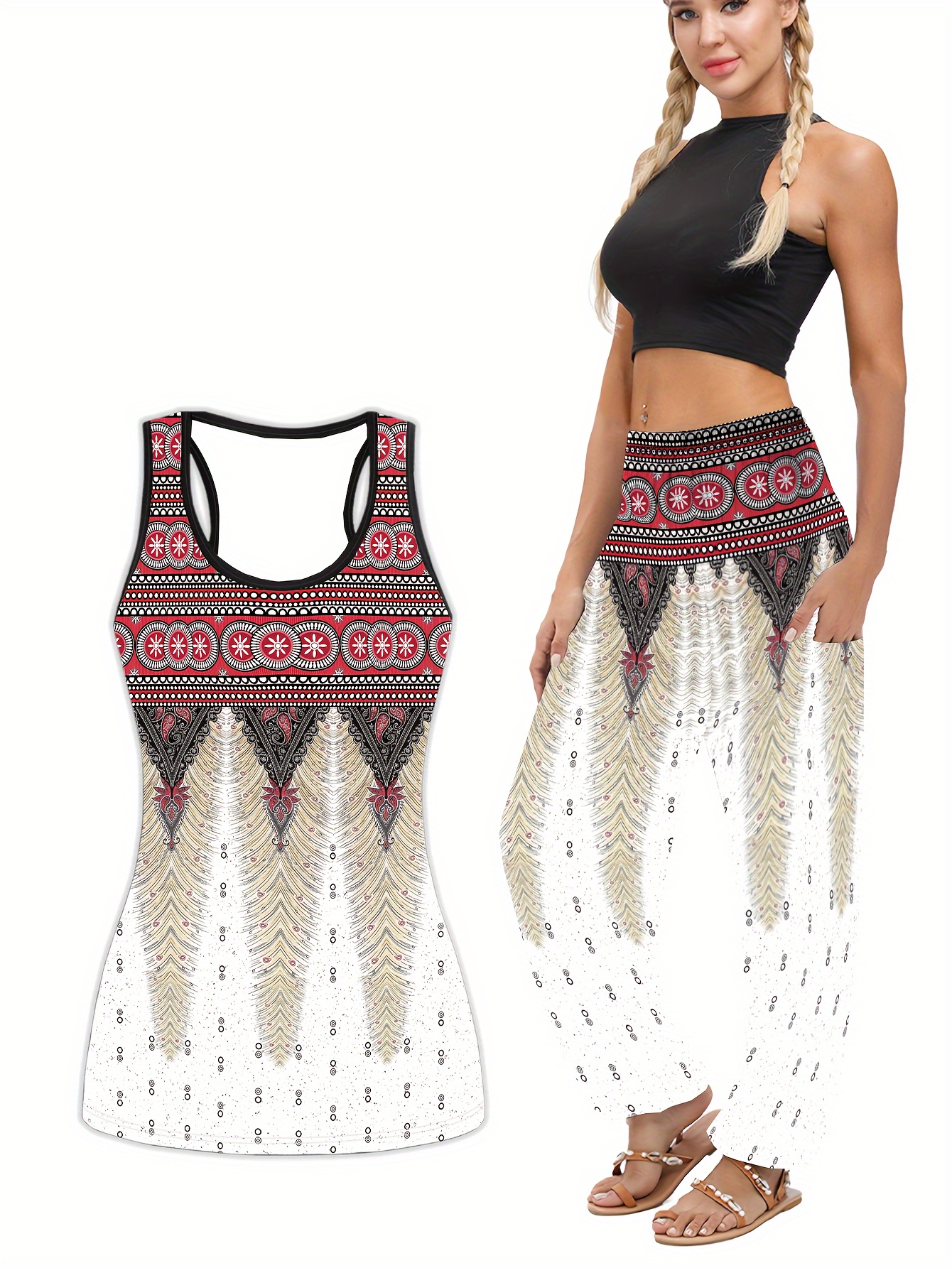 Buy Harem Pants Set With Sleeveless Top, Women Two Piece Outfit
