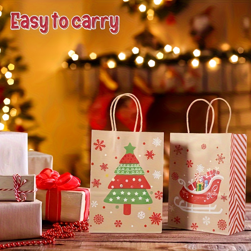 Paquete de 24 bolsas pequeñas de regalo de Navidad con 24 etiquetas de  regalo, bolsas de papel kraft reutilizables de 8 estilos de Navidad a  granel