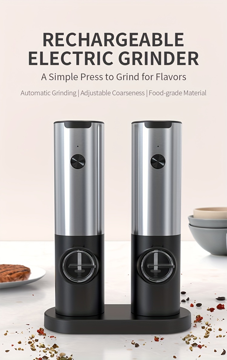 Automatic Grinder Set, Electric Salt And Pepper Grinder Set, Rechargeable  Single-handed Spice Crusher, Automatic Pepper Mill, Reusable Pepper Crusher  For Kitchen Camping Picnic Camping, Kitchen Gadgets, Chrismas Gifts,  Halloween Gifts - Temu