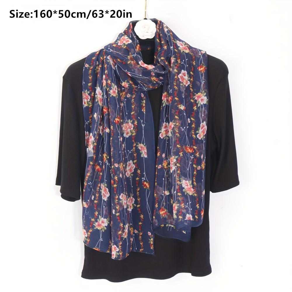 Vintage Floral Pattern Yarn Scarf Lightweight Breathable Shawl
