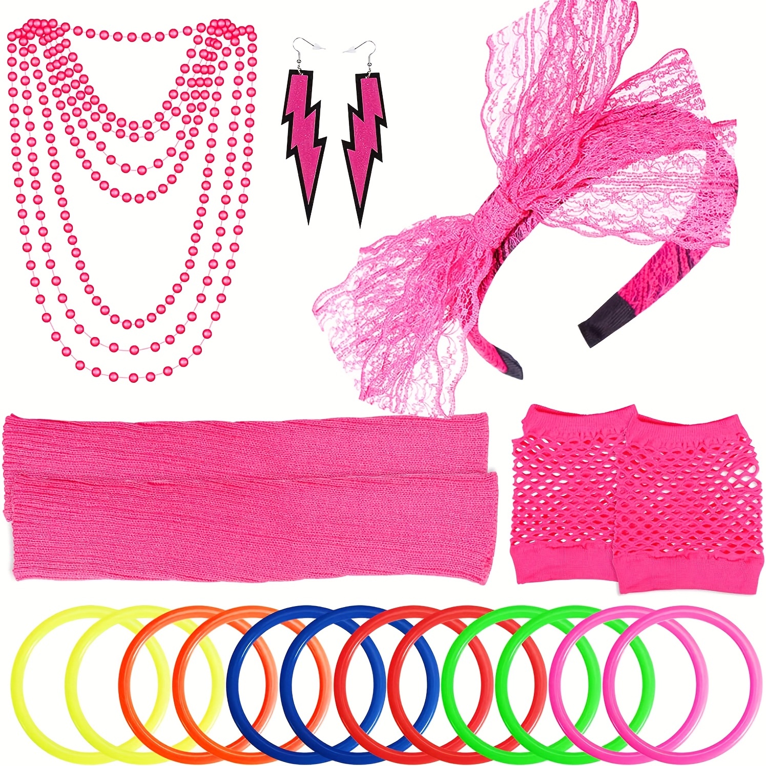 80's Style Neon Accessories Set Costumes Dress Necklace - Temu Italy