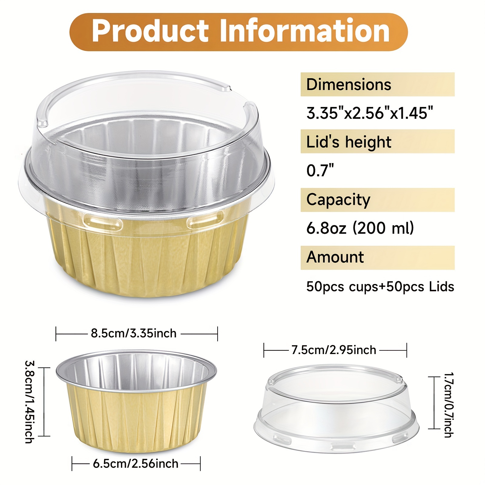 Eoonfirst Aluminum Foil Cupcake Baking Cups, Golden Disposable
