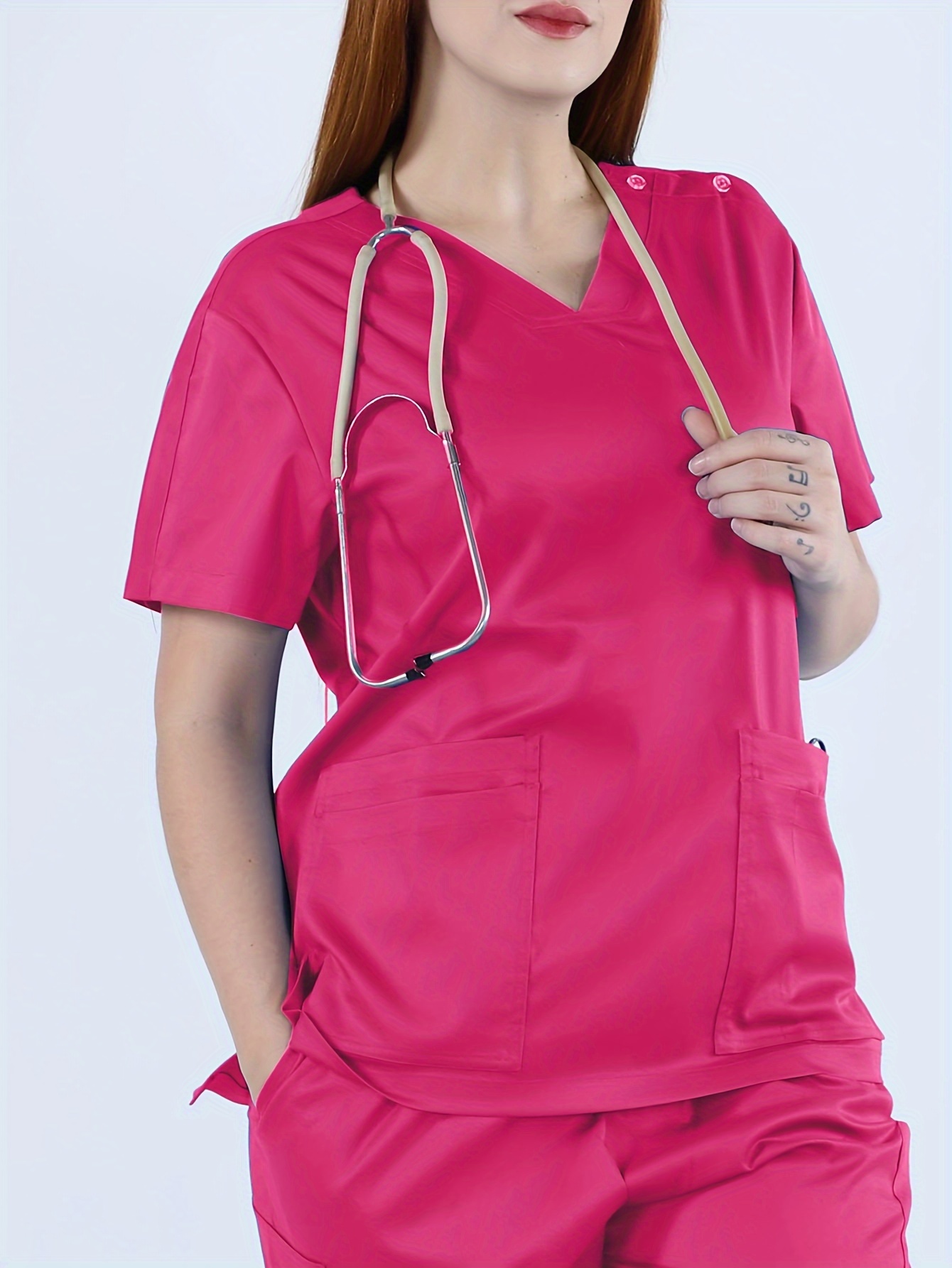 Stretch Medical Nurse Uniform Women Scrub Set Short Sleeve Straight Pants  Beauty