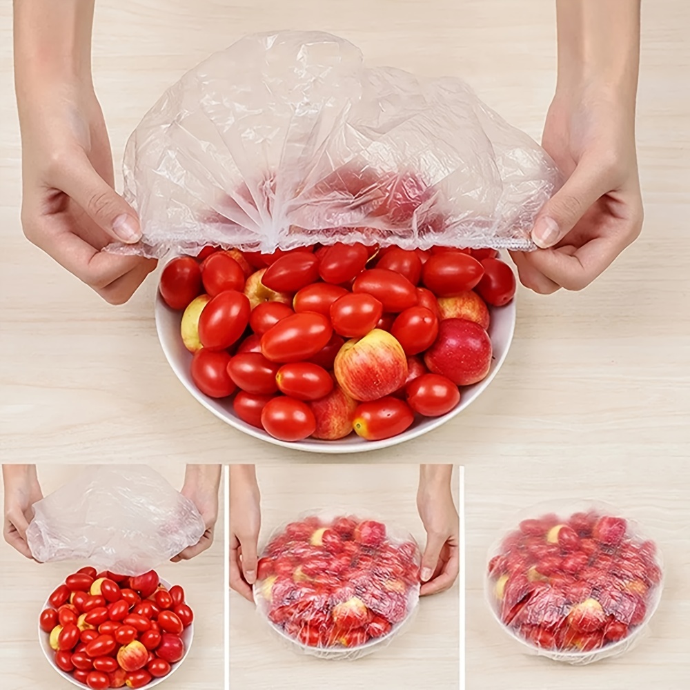 100pcs Fresh Keeping Bowl Covers, Plastic Food Covers with Elastic for Outside, Dish Plate Covers Stretch for Leftover and Meal, Universal Stretch