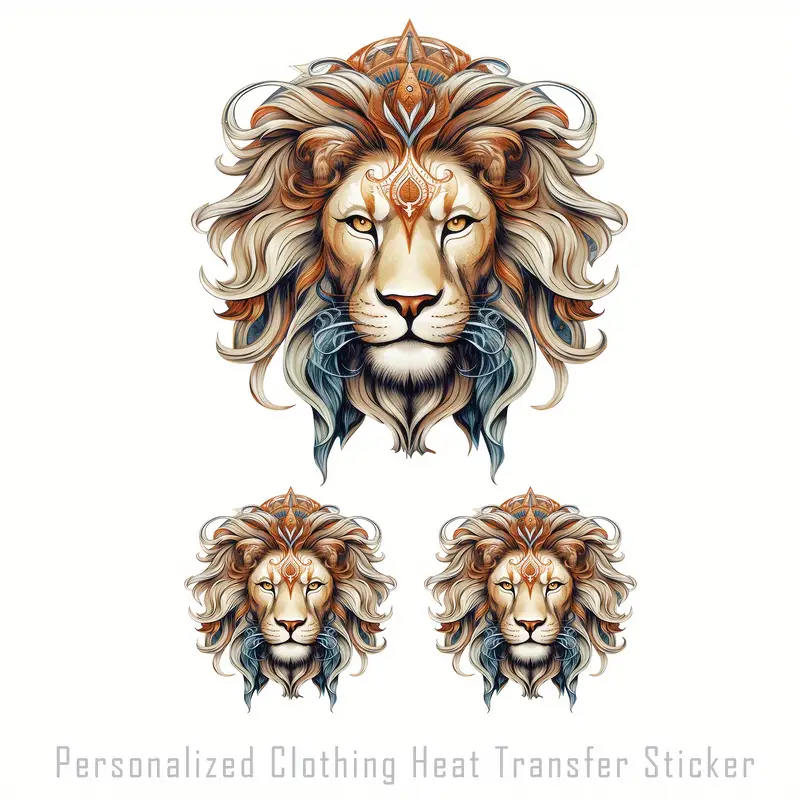 3pcs Cool Colorful Lion Head Iron-on Stickers For Clothes DIY Personality  Heat Transfer Stickers For Clothes Bag Hoodie Decorative Patches