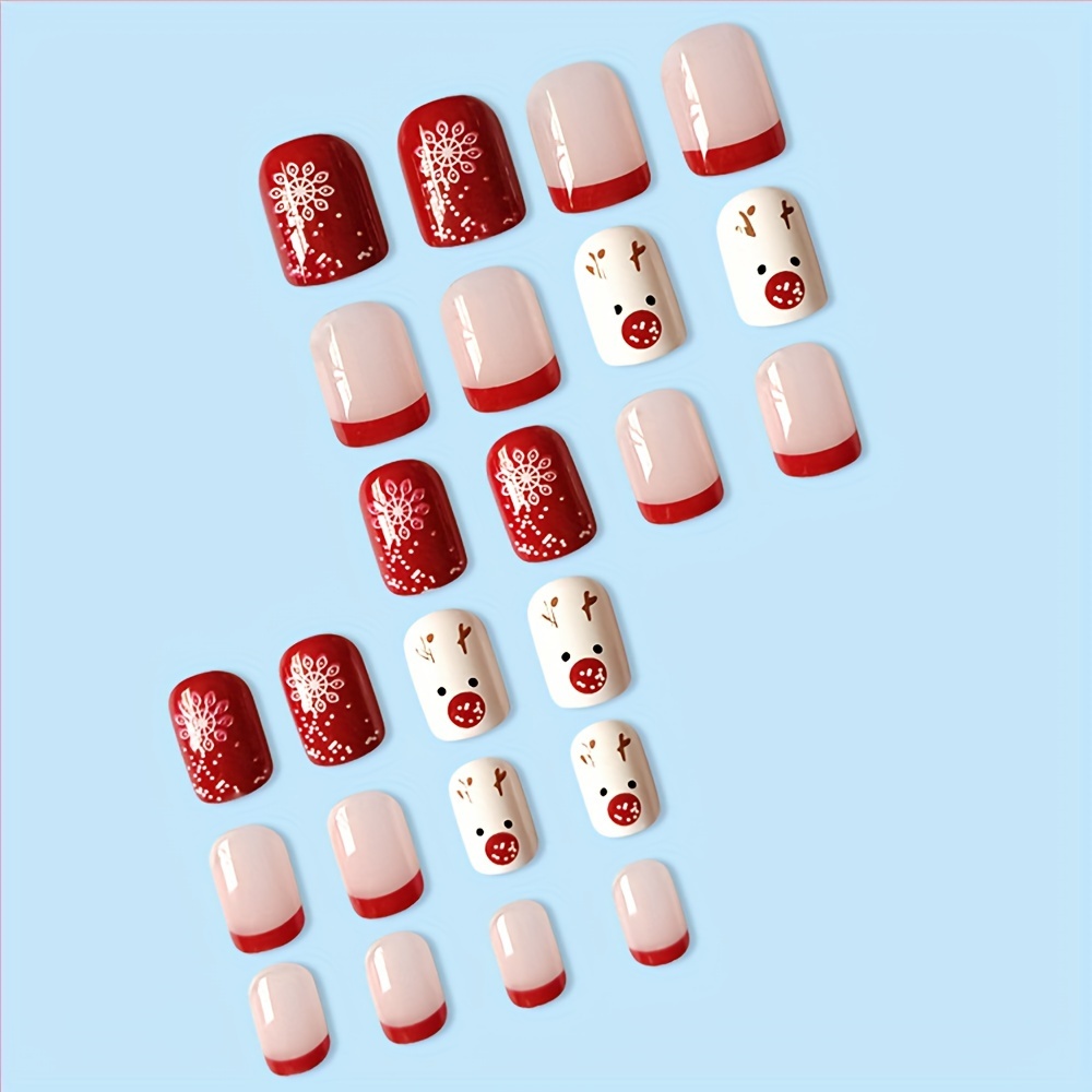 Upgrade your look now, 24pcs long T-nail Christmas Elk wear nail art,  suitable for women and girls fully covered with fake nails