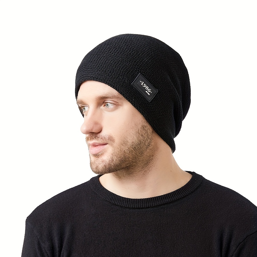 1pc Winter Solid Color Versatile Patched Knitted Hat Pullover Hat