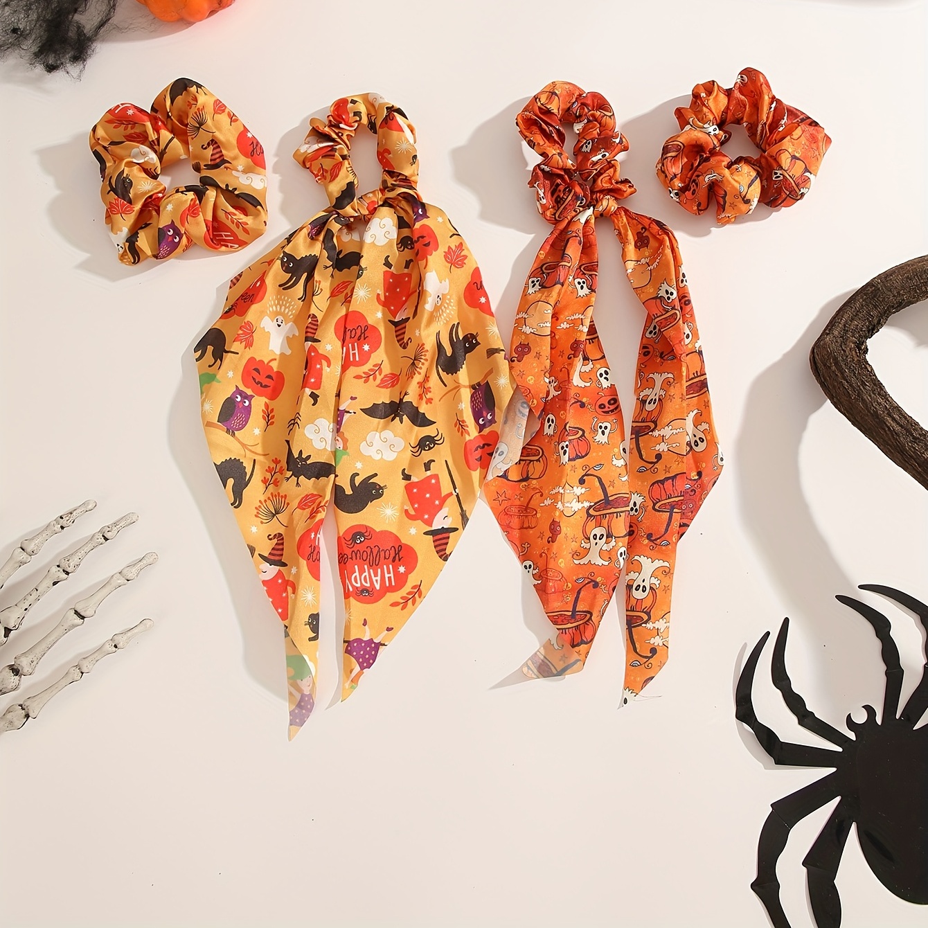 Halloween Hair Scarves Tie Pumpkin Skull Pattern Hair Ring Ponytail Holder  Hair Rope Women Girls Hair Accessories - Temu