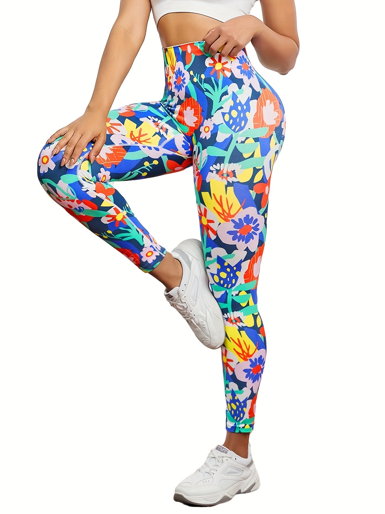 Floral Print Casual Yoga Pants, High Stretch Slim Fit Fitness Yoga  Leggings, Women's Activewear