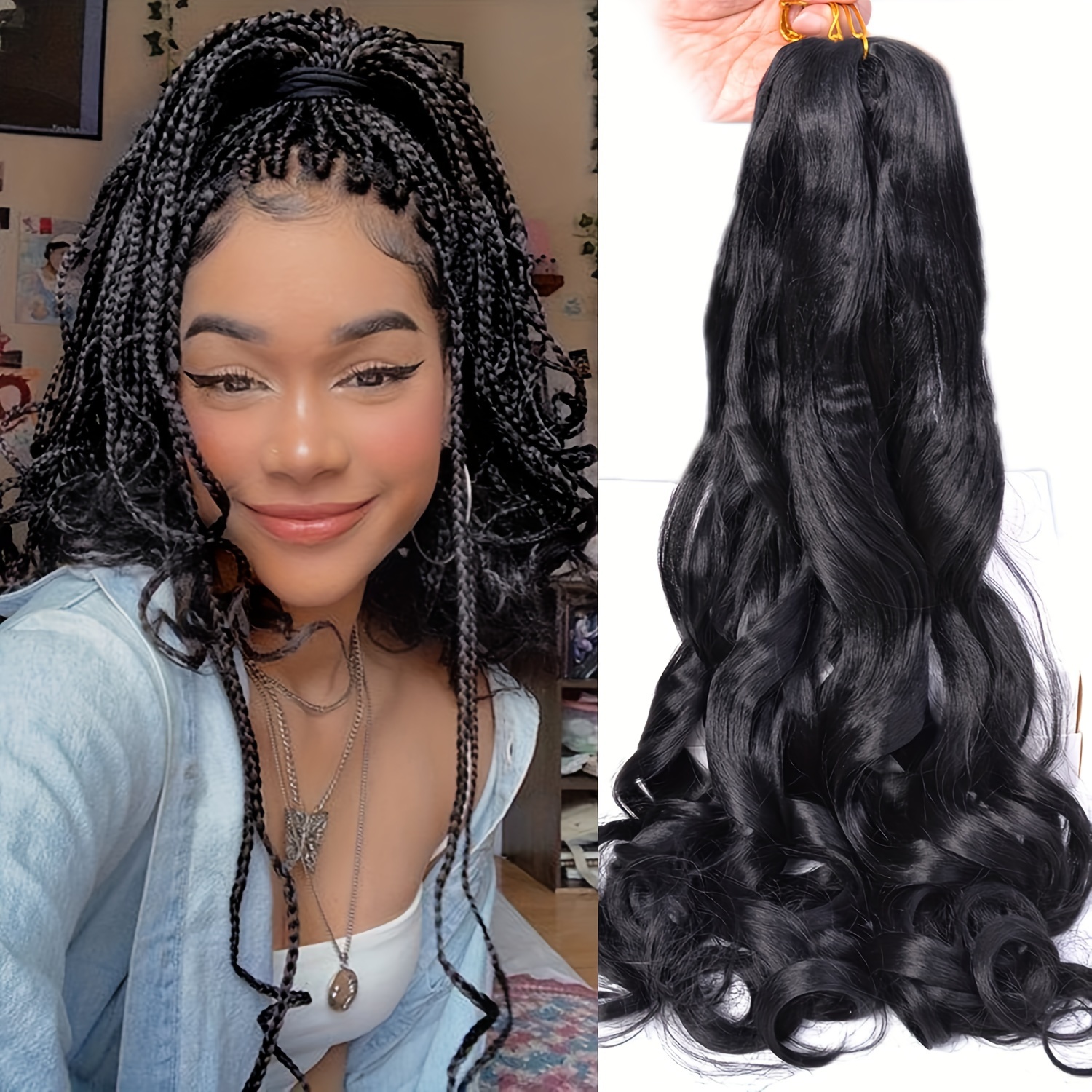 French Curly Braiding Hair 24 Inch 8 Packs Soft Pre Stretched French Curl  Braiding Hair Loose Wave Bouncy Braiding Hair 100g/Pack Pre Curled Yaki