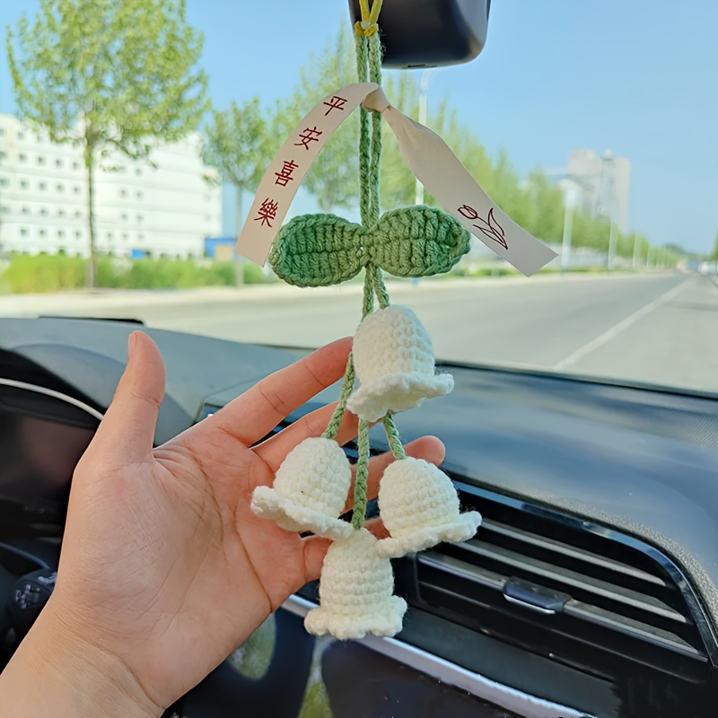 Kewucn Car Mirror Hanging Accessories, Bellflower Hand Knitted Auto  Pendant, Vehicle Rear View Mirror Hanging Ornament Decoration, Suitable for  Car