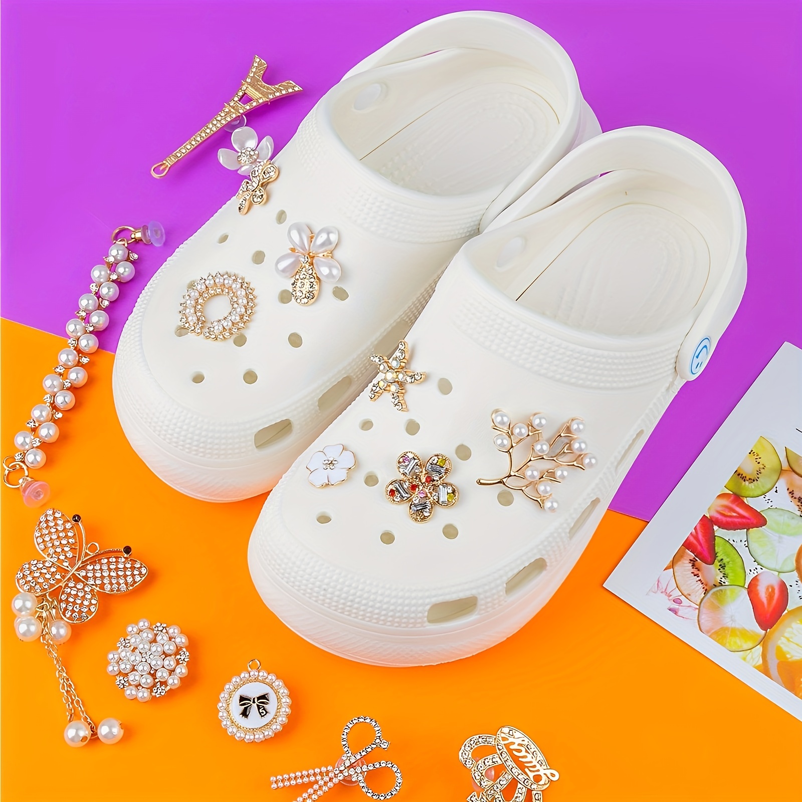 Lixx Pearl Shoe Chain Accessories Cute Shoes Charm 2 Pieces DIY Bling Metal  Chains Acrylic Rhinestone Party Favors Birthday Gifts Clog Sandals Casual