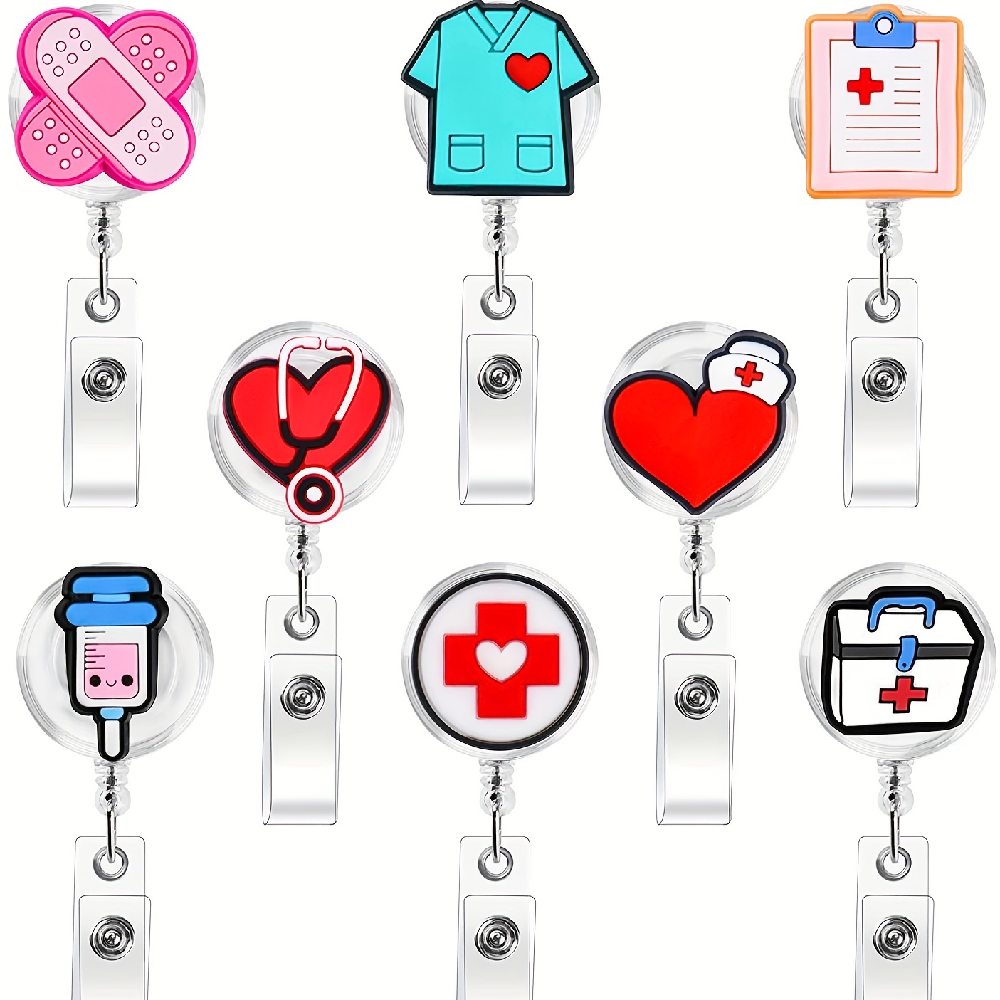 8 Pack Nurse Badge Reels, Medical Badge Reels Retractable Cute Nursing ID Badge Reels Funny Badge Reels For Nurses Doctor Medical Health Hospital