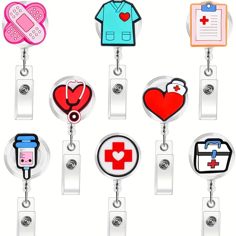8 Pack Nurse Badge Reels, Medical Retractable Badge Reels Cute Nursing ID  Badge Reels Holder For Nurses Doctor Medical Health Hospital Office Worker N