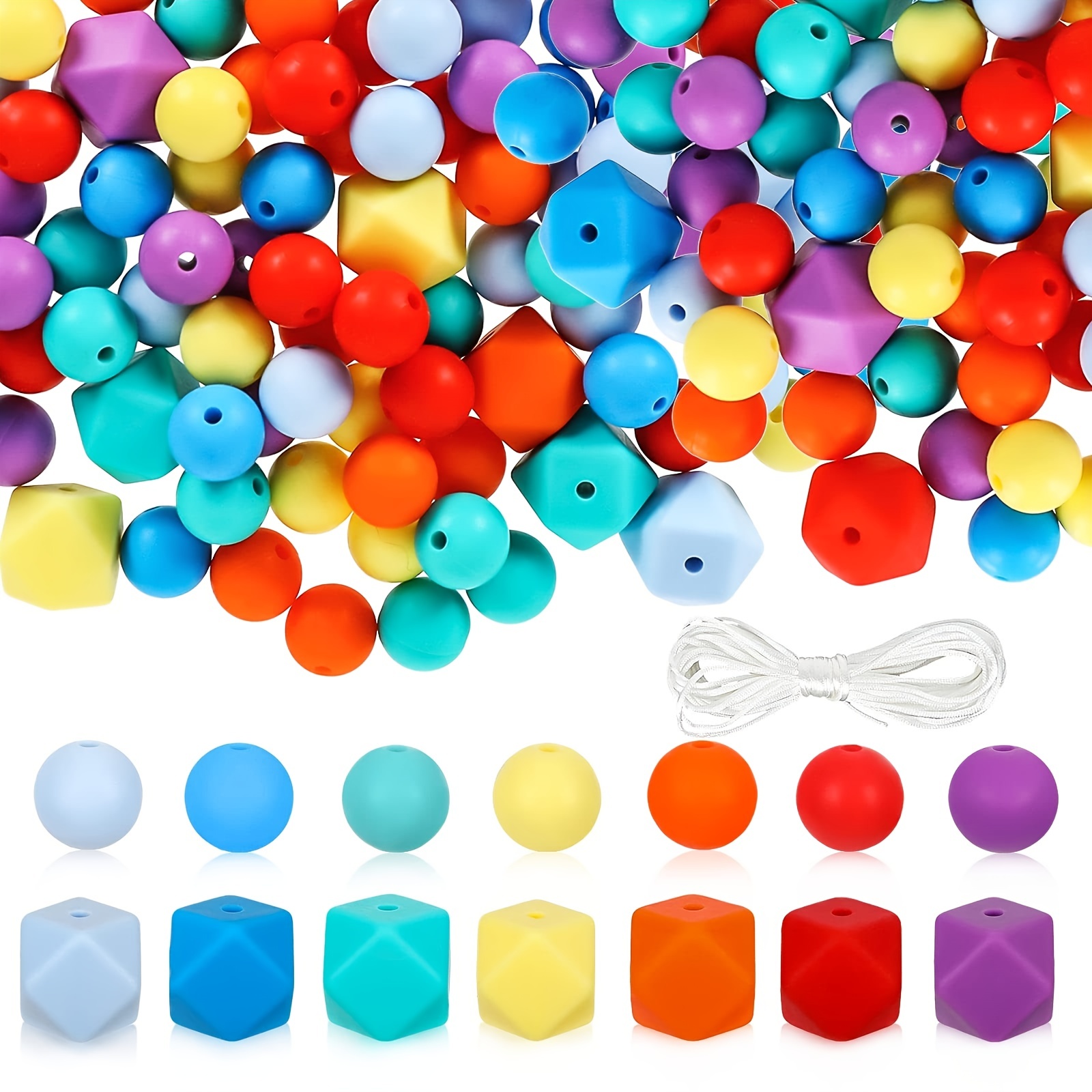 Silicone Beads, 150pcs Silicone Beads Bulk Round Bead 15mm Hexagon Silicone  Beads 14mm for Jewelry Making Large Beads with Lanyard & Key Chain Ring