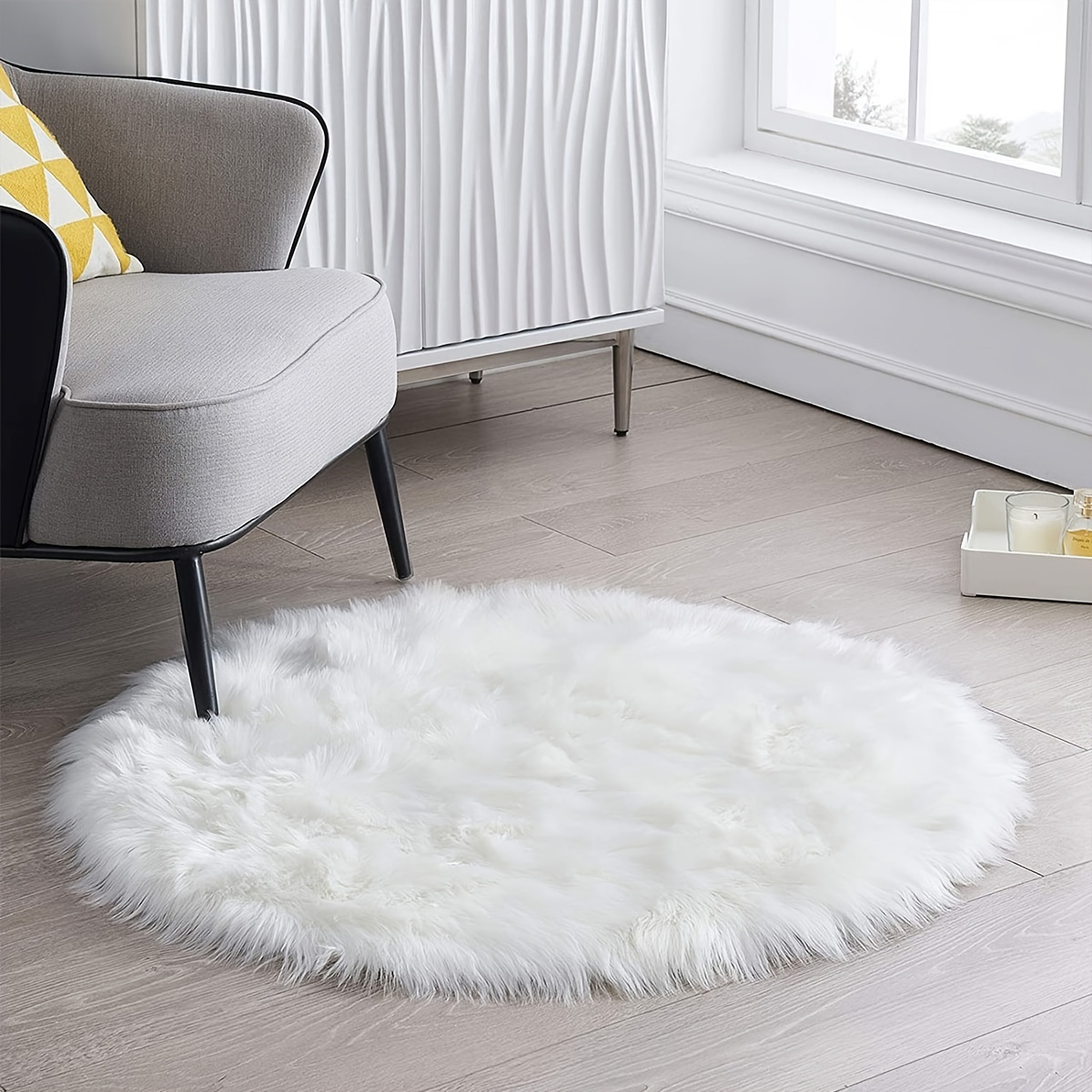 Alfombra grande y esponjosa para dormitorio, de 5 x 8 pies, alfombra de  pelo largo blanco lanudo para sala de estar, alfombra de piel sintética
