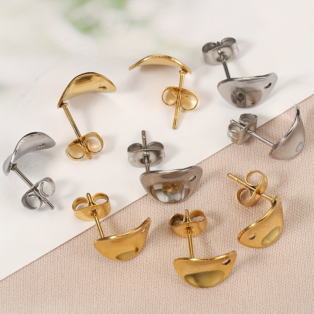 10pcs Stainless Steel Stud Earring Base with Backs for DIY Jewelry