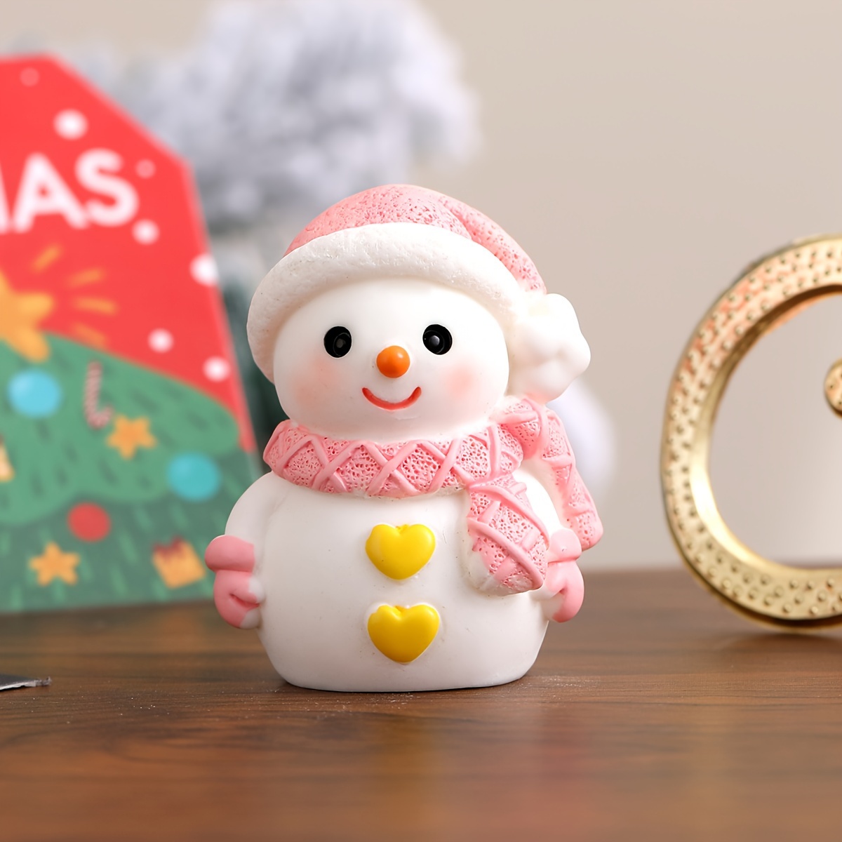 1pc Resin Christmas Mini Scarf Snowman Ornament,Micro Landscape Snow Scene  Decoration Ornament,Cute Ornament, Home Living Room Bar Cafe Decor Ornament