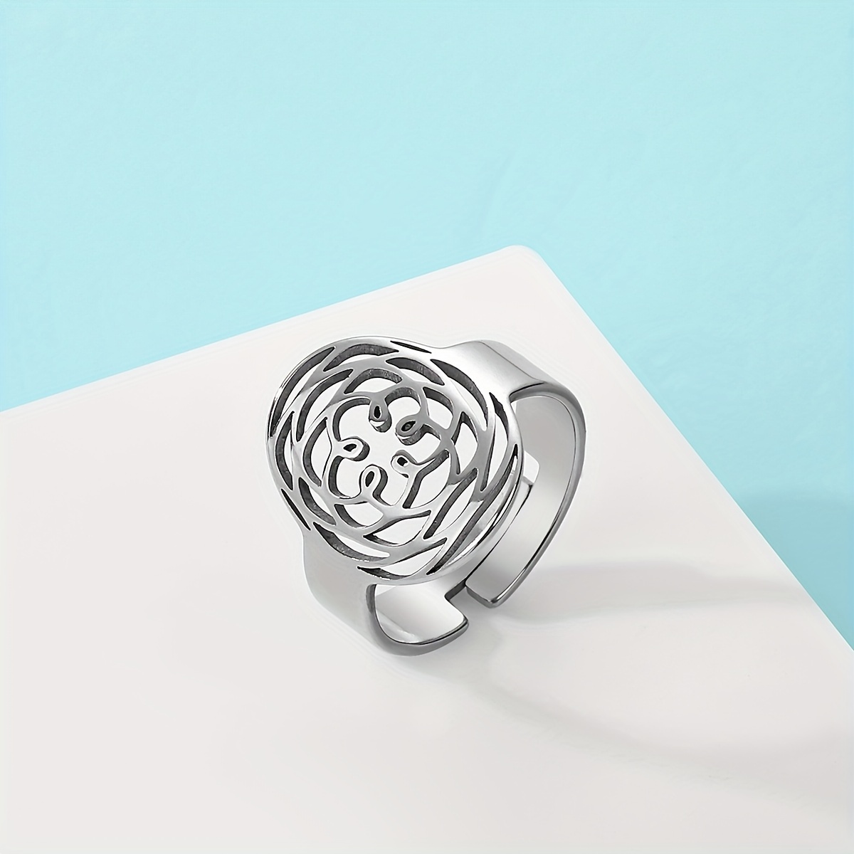 Golden Stainless Steel Rose Pattern Ring for Men