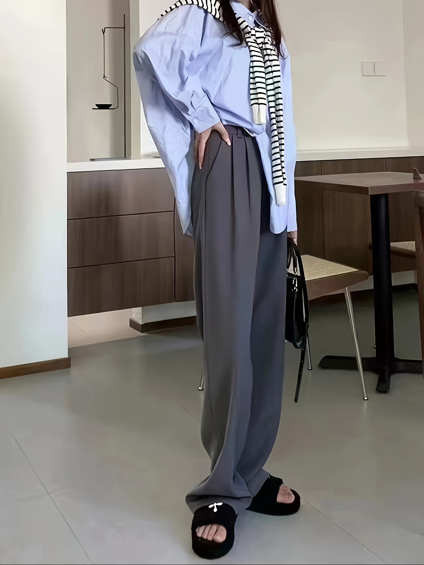 Straight Leg Trouser, High Waist Casual Pants for Spring & Fall
