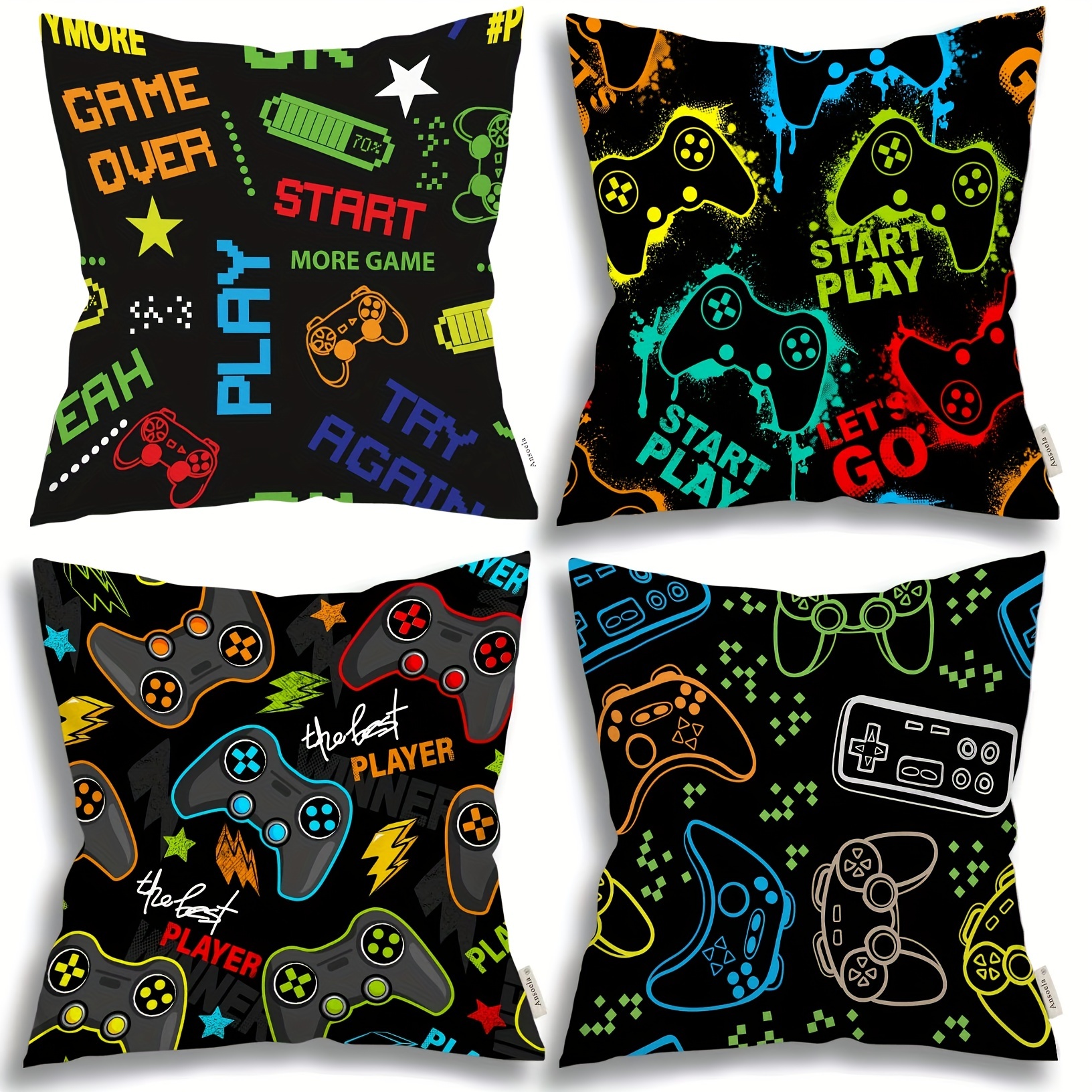 

4pcs Gaming Pillow Throw Pillows Gamer Gifts Cushion Cover Gamer Decor For Boys Room Bedroom Couch Decorative Pillows Short Plush Decor 18x18 Inch