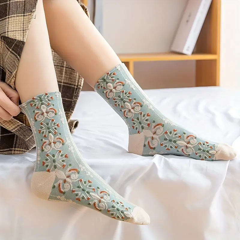 Floral Print Socks Vintage Comfy Tube Socks Women\'s - Temu