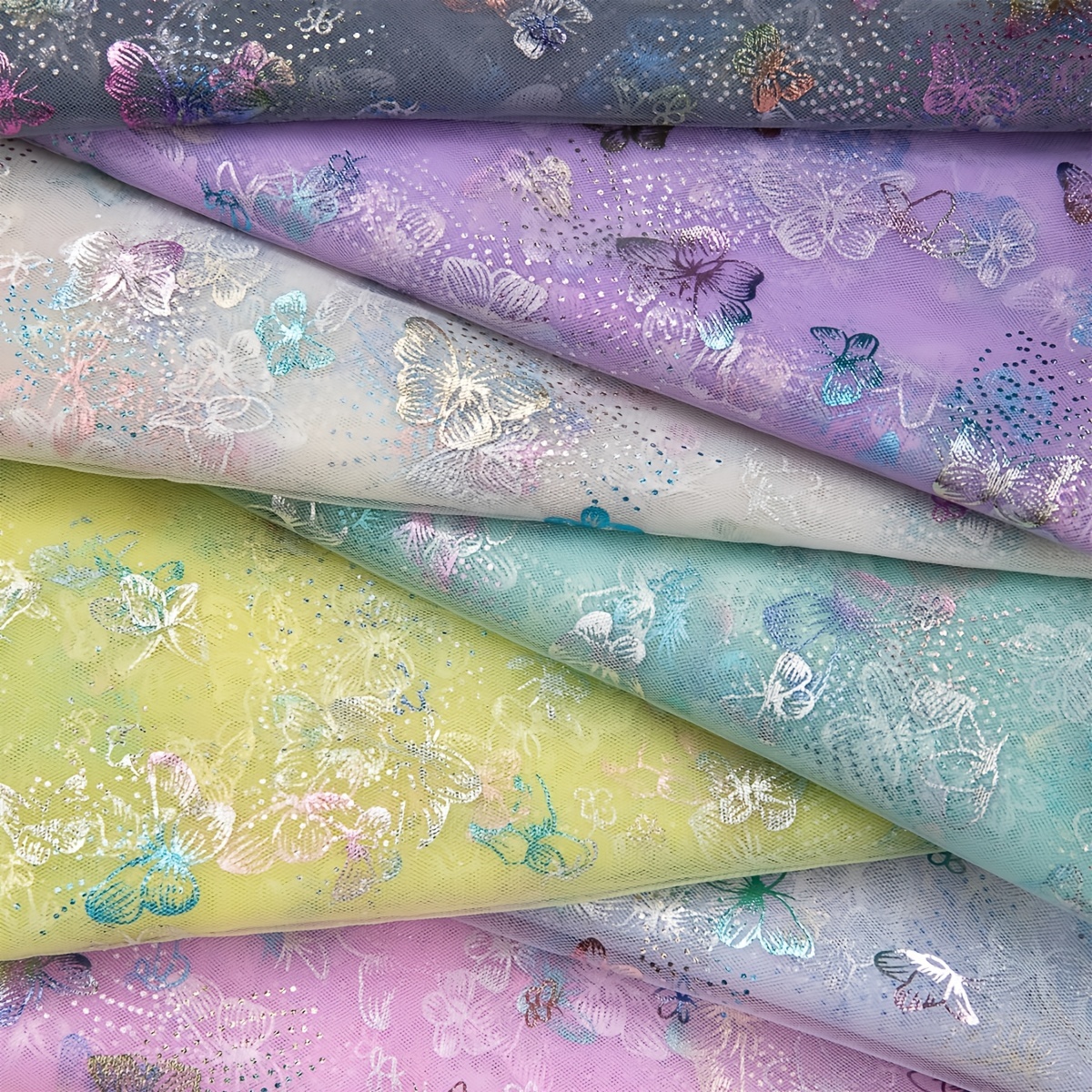 

7pcs Colorful Butterfly Mesh Tulle Fabrics, Pre-cut Fabrics, Wedding Dresses, Dress Skirt Fabrics And Diy Garment Sewing Accessories