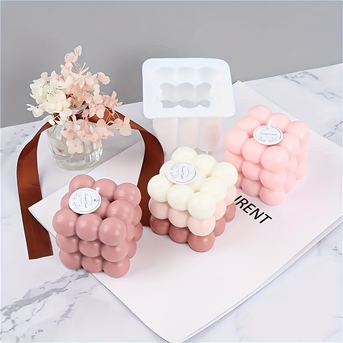Candle Silicone Mold Creative Geometric Square Silicone Candle Mold 3D Cube  Crafts Gypsum Resin Making Tools Hand Soap Chocolate Baking Mould Candle