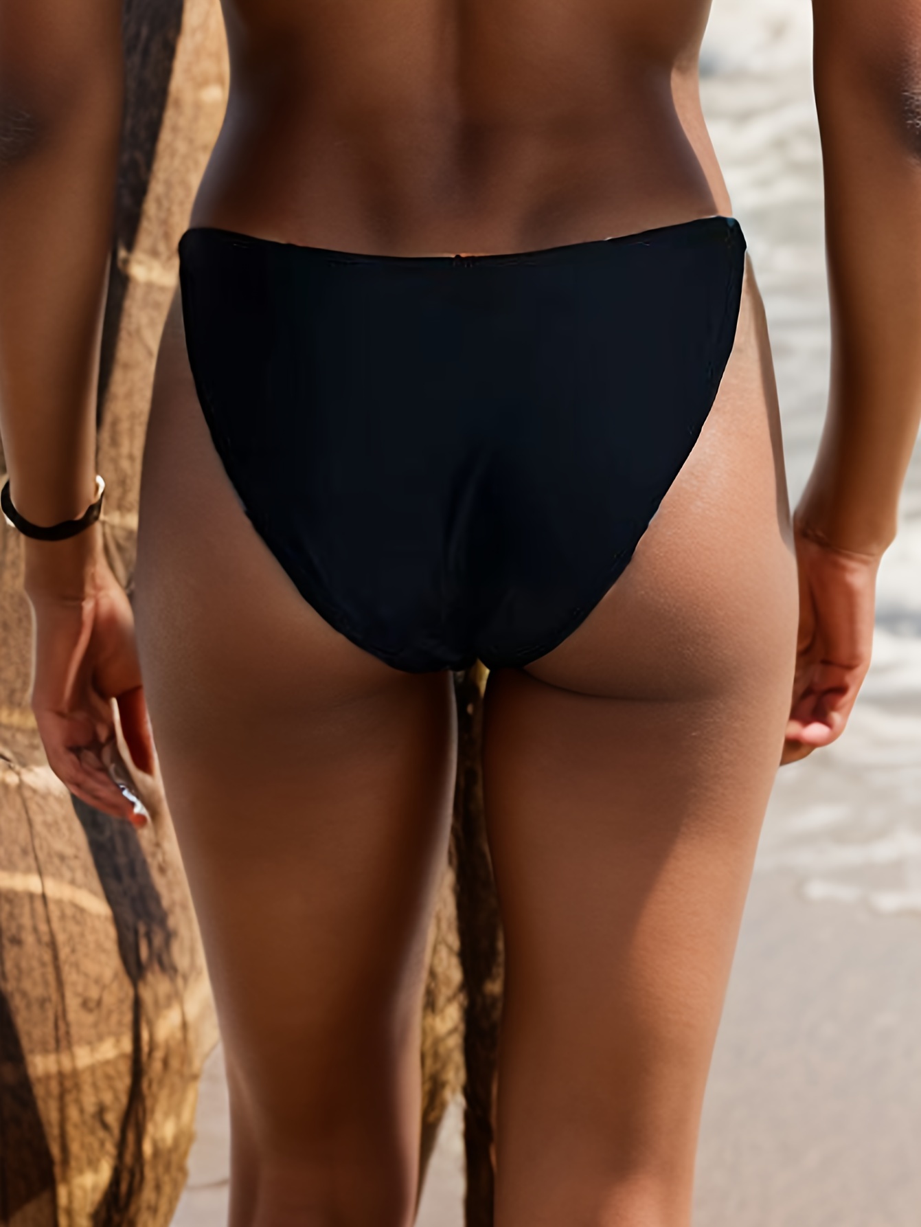 Hollow Out Plain Black Swim Briefs, High Stretch Sexy Bikini Bottoms, Women's Swimwear & Clothing