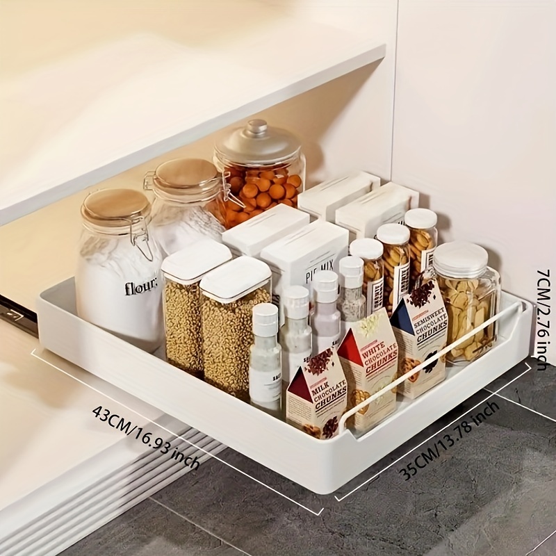  Organizador y almacenamiento de gabinetes, 2 niveles extraíble  para especias, cesta de condimentos elástica, gabinete de cocina, tipo  cajón para armario interior (color gris, tamaño: 400) : Hogar y Cocina