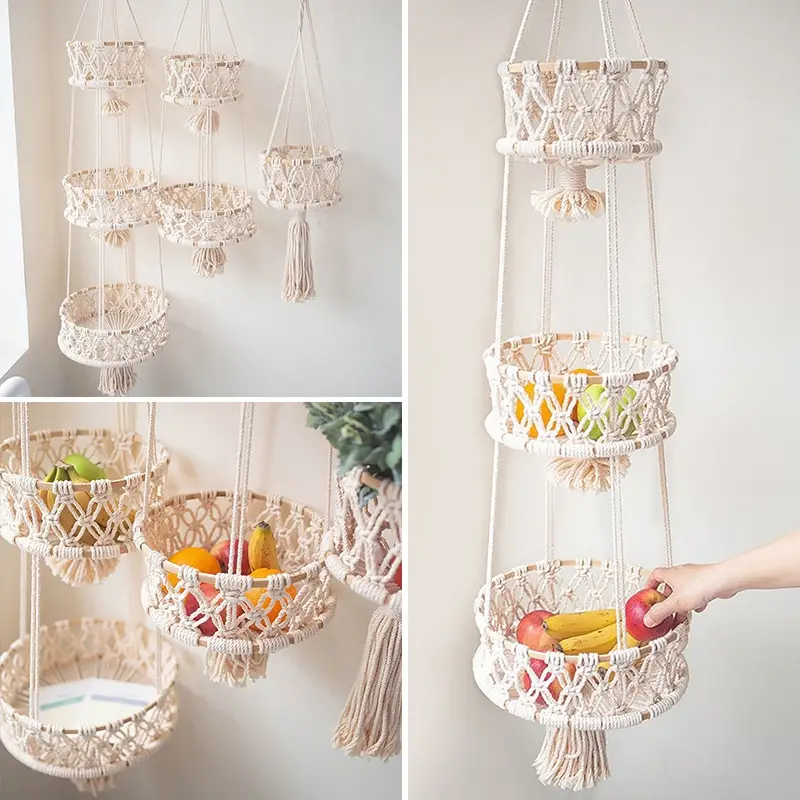 Multi layer Hand Woven Cotton Rope Basket Kitchen Vegetable - Temu